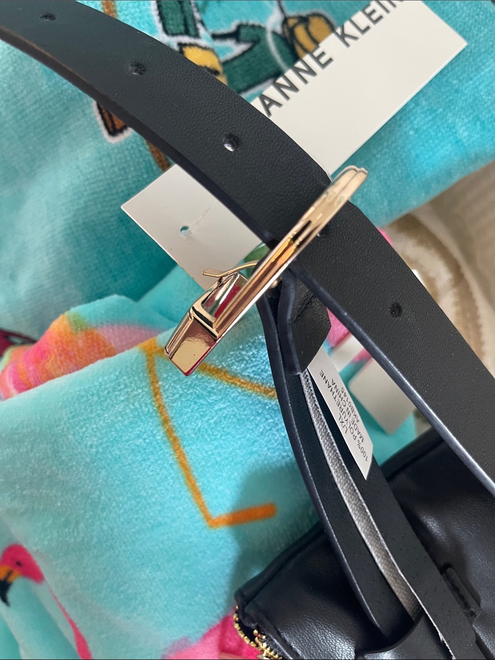 Anne Klein Black Crossbody with Gold Logo Plaque - Picture 5 of 6